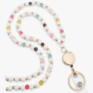 🆕 Smiley Bead Badge Holder Lanyard - White Multicolor